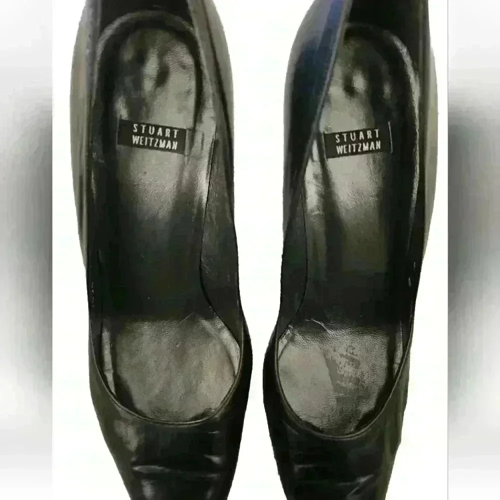 Stewart Weitzman Women's Black Leather Pointed Toe Pump 8